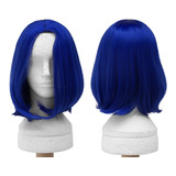 Peruca Cosplay Azul Royal Sem Franja Curta Long Bob