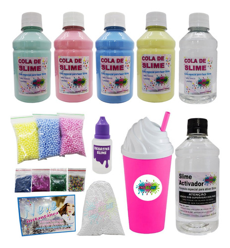 Super Kit P/ Fazer Slime Neve Cola Desativador Black Friday