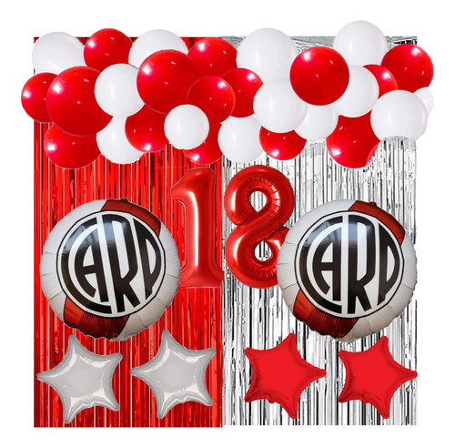 Combo Globos River Numeros Cortina Perlados Rojo Plata 