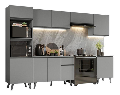 Armário De Cozinha Completa 320cm Cinza Madesa Nice 01