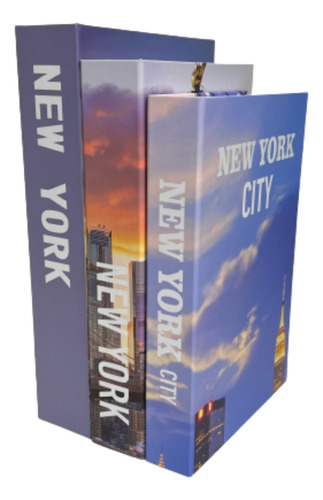 Kit Livro Falso Decorativo Caixa Porta Objeto New York 3 Pçs