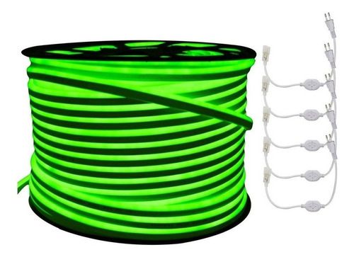 Fita Mangueira Led 100m Flexível Neon + 5 Conectores Cor Da Luz Verde Voltagem 110v