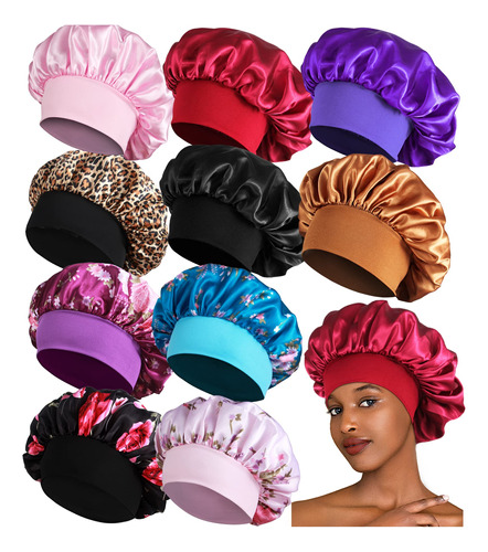 10 Gorros De Saten Para Mujeres Negras, Gorro De Trenzas Gra