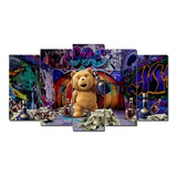 Quadros Decorativos Mosaico 5 Peças Ursinho Ted 115x60