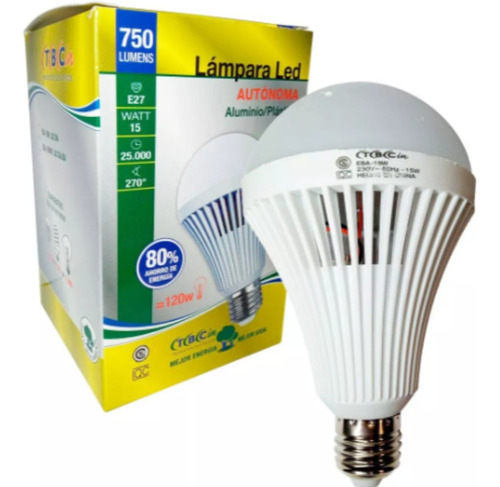 Lampara Bulbo Led 15 Watt Autonoma Luz Emergencia Tbcin 