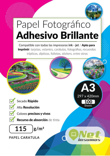 Papel Adhesivo Glossy 115 Gr A3 100 Hojas