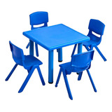 Mesa Plastico Infantil 60x60x50 + 4 Sillas Azul