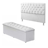 Cabeceira Calçadeira Baú Casal 140cm Box Sofia Corino Branco