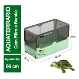 Aquário Terrário P/ Tartarugas 66x34x37cm- Com Filtro- Verde