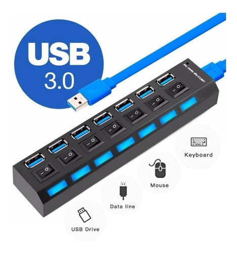 Extensão Hub Usb 3.0 Régua 7 Portas Pc Hd Externo Pendrive