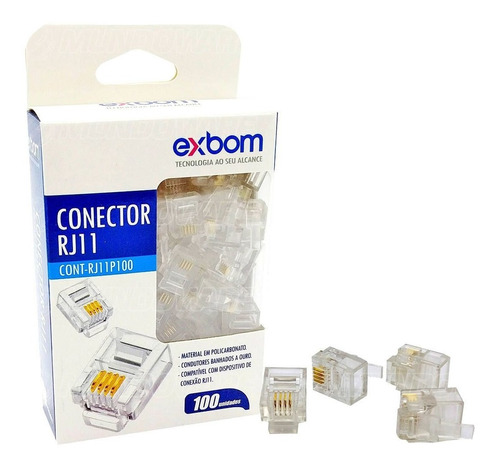 Conector Macho Rj11 --- Exbom - 3 Pacotes C/ 100 Unidades