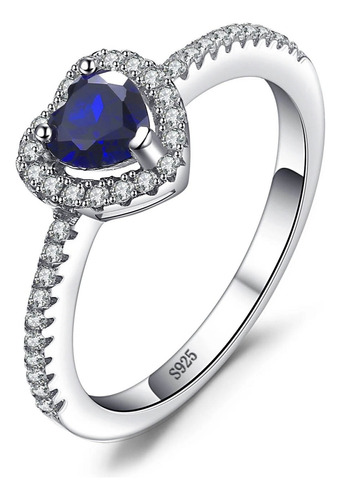 Anillo De Compromiso De Corazón Azul Plata Esterlina Estuche