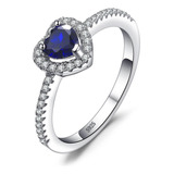 Anillo De Compromiso De Corazón Azul Plata Esterlina Estuche