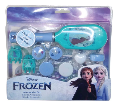 Set Frozen Cepillo Broches Kit Para Collares Anillos Disney