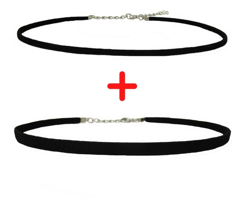 Kit Com 2 Chokers Courinho Camurça Fino E Médio