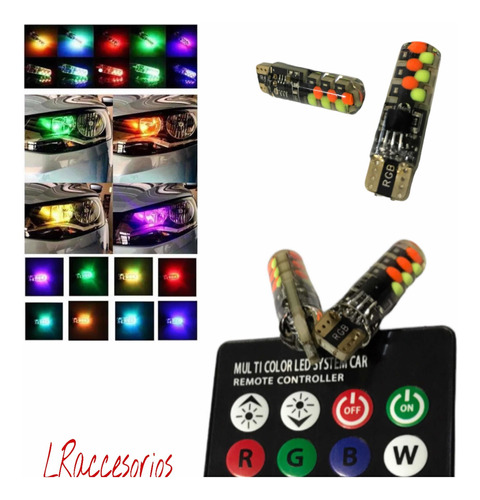 Kit Led Posicion Piojito T10 Rgb Colores Control Remoto 12v