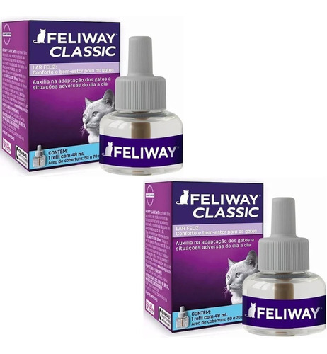 2 Feliway Classic Refil 48ml Ceva- Auxiliar Adaptação Gatos