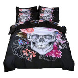 Bbchose Juego De Cama 3d Con Diseño De Calavera Y Flores, Te