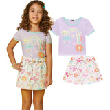 Blusa E Short Saia Infantil Menina Conjunto Juvenil Luxo