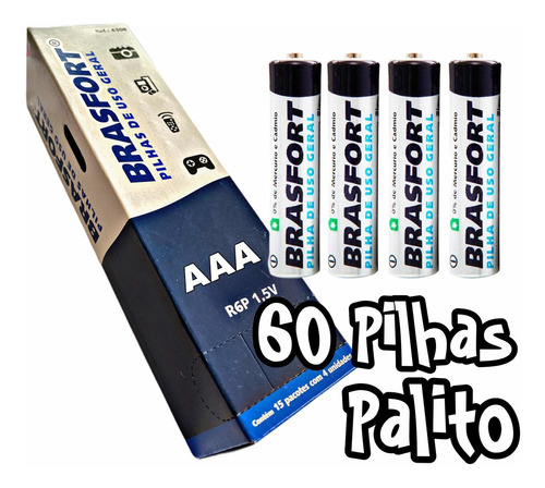 15 Pilhas Palito Aaa -1,5v Com 4 Pilhas Total 60unidades