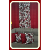  Combo Cortina Sala Floral 2.00m X 1,70m + 4 Almofada Cheias