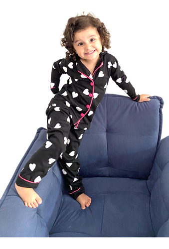 Pijama Infantil Inverno Americano De Frio Menina Calça Botão