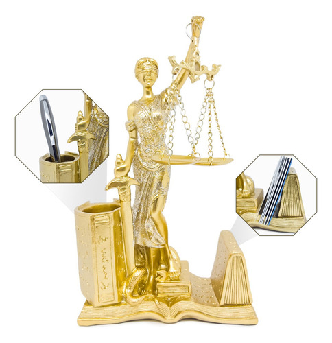Escultua Decorativa Estátua Dama Justiça Enfeite Escritório Cor Dourado Com Brilho