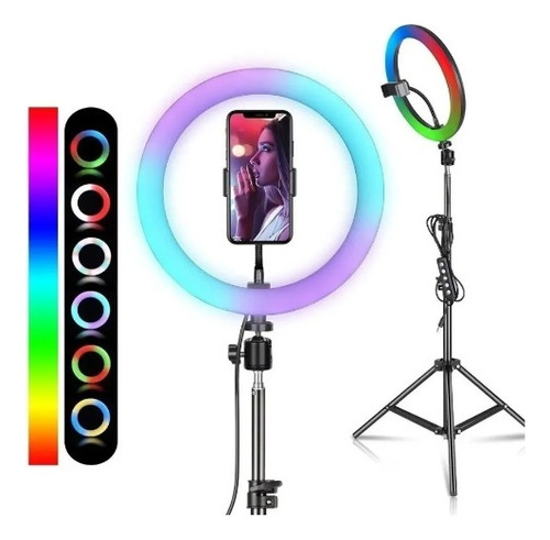 Aro De Luz Multicolor Rgb 33cm Soporte Celular Y Trípode 2m