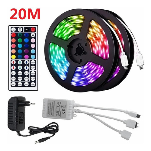 Tira De Led Rgb Luz 20 Metros Multicolor Control Remoto