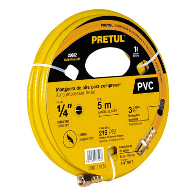 Manguera Pvc Para Compresor 5 M X 1/4'' Pretul 20662 Color Amarillo