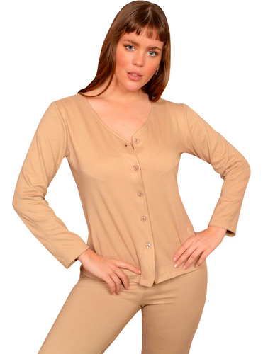 Pijama Camisa Abotonada Pantalon Soft Frisado Invierno Mujer