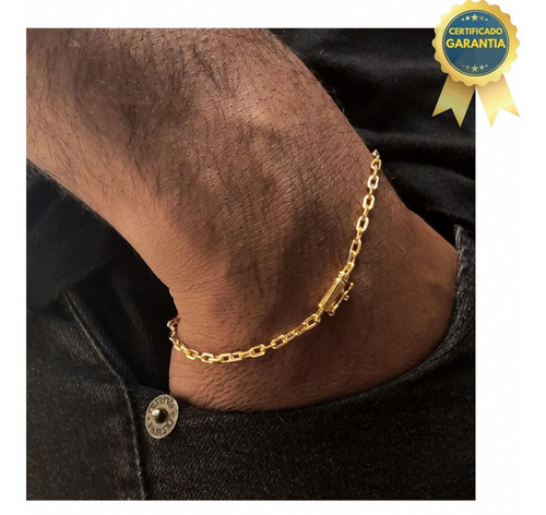 Pulseira Masculina Moeda Antiga Banhada A Ouro 18k  3mm Comprimento 20 Cm Diâmetro 3 Cm