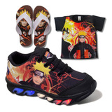 Tênis De Led Infantil Naruto Mais Chinelo Mais Camisa Novo