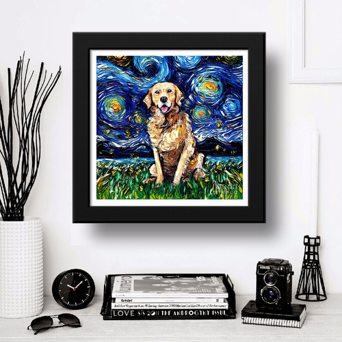 Quadro Golden Van Gogh Cachorro Pet Colorido Arte Decoracao