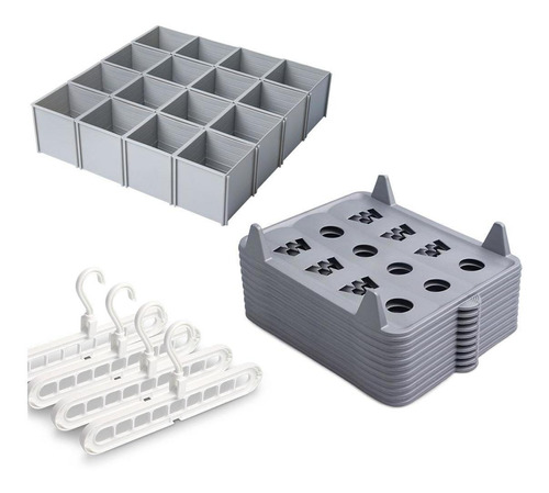 Combo Closets: Organizador Apilable + Cubo + Set 4 Ganchos