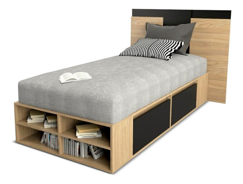 Cama Sommier Box 1 Plaza Con Cajones Y Botinero Respaldo Cuo