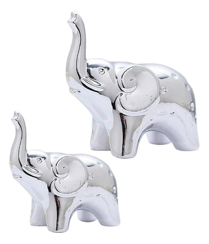 . 1 Par De Estatuillas De Elefantes, Esculturas De Plata