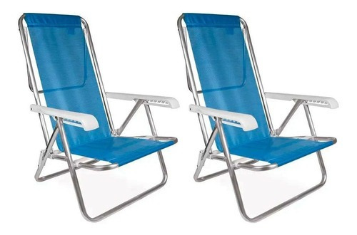 Cadeira De Praia Alumínio Reclinável Mor Azul 2 Unidades