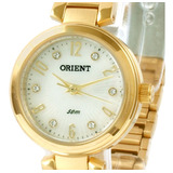 Relógio Orient Feminino Fgss0068 S2kx Dourado Mini Cor Do Fundo Prata