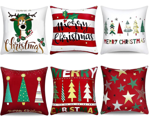 Funda De Almohada De Cojín Navidad Con Diseño Navideño 6pcs