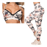 Conjunto Legging Bolso Empina Bumbum + Top Camuflado Moving