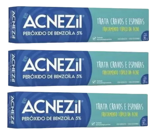 Kit 3 Acnezil Gel 20g Trata Cravos E Espinhas(acnase)