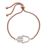 Pulseras Mujer, Brazalete Dije Mano Fátima, Joyería Luckyly Color Oro Rosa Diámetro 9   Largo 27 Cm