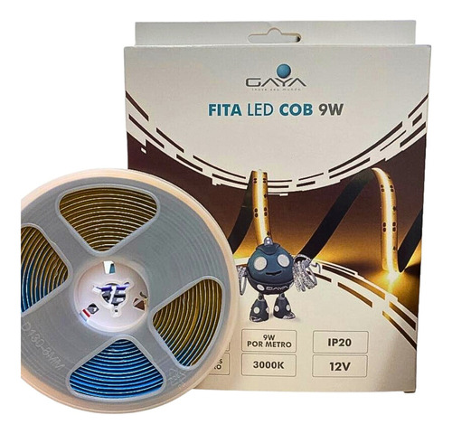 5m Fita Led Cob 9w 3000k 12v Ip20 900l C/ Conector Gaya Luz Branco-quente