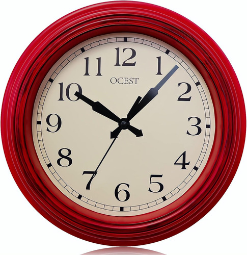 Ocest Reloj De Pared De Cocina Pequeño, Retro, Rojo, De 9 Pu