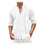 Ct Camisas Guayabera Cubana Para Hombre, Lino, Casual, Co