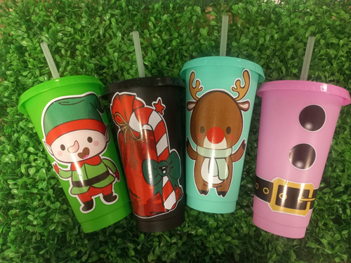 15 Vasos 24 Oz Navideños Reutilizables Navidad Personalizado