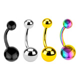 Piercing Ombligo 4 Piezas Acero Inoxidable Set Mixeado