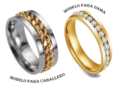 Anillo Duo Pareja Hombre Y Mujer Color Dorado