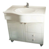 Vanitory Madera Baño Blanco Bacha Marmolina Cajones 70 Cm